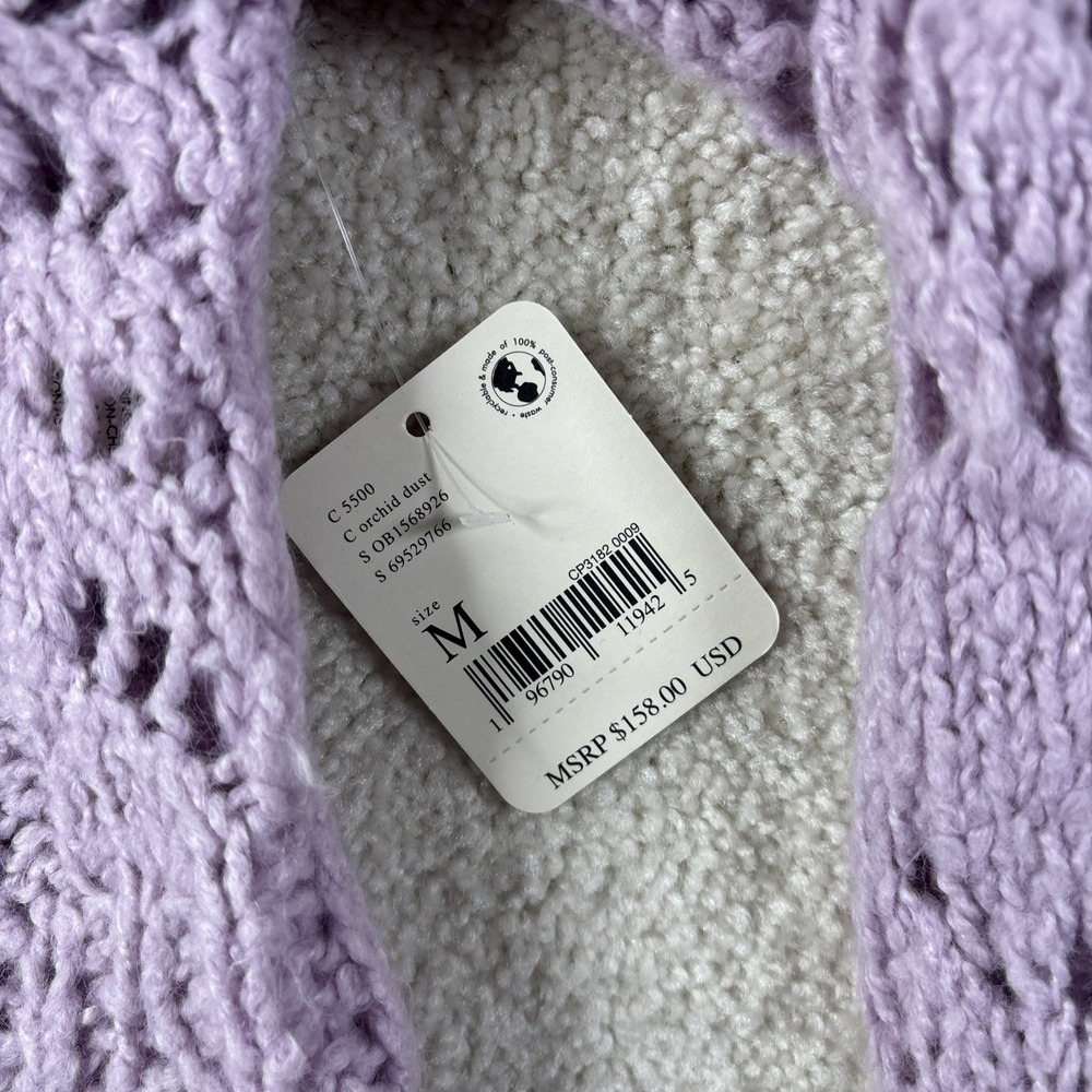 Free People Avery Crop Cardigan Orchid Dust Women's Medium Crochet Purple NWT - Picture 5 of 16